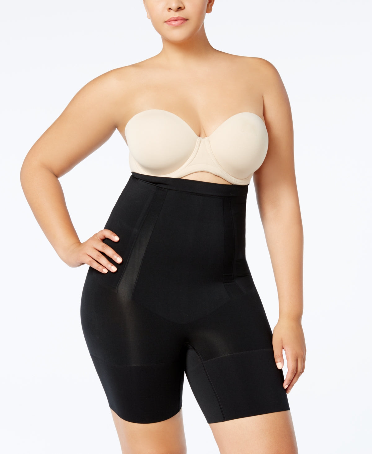 SPANX® OnCore High Waist Mid-Thigh Shorts in Very Black Size 1X