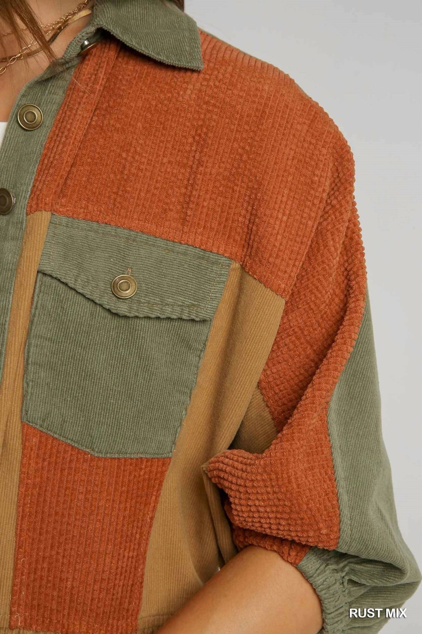 Umgee - Corduroy Color block Jacket With Front Pockets