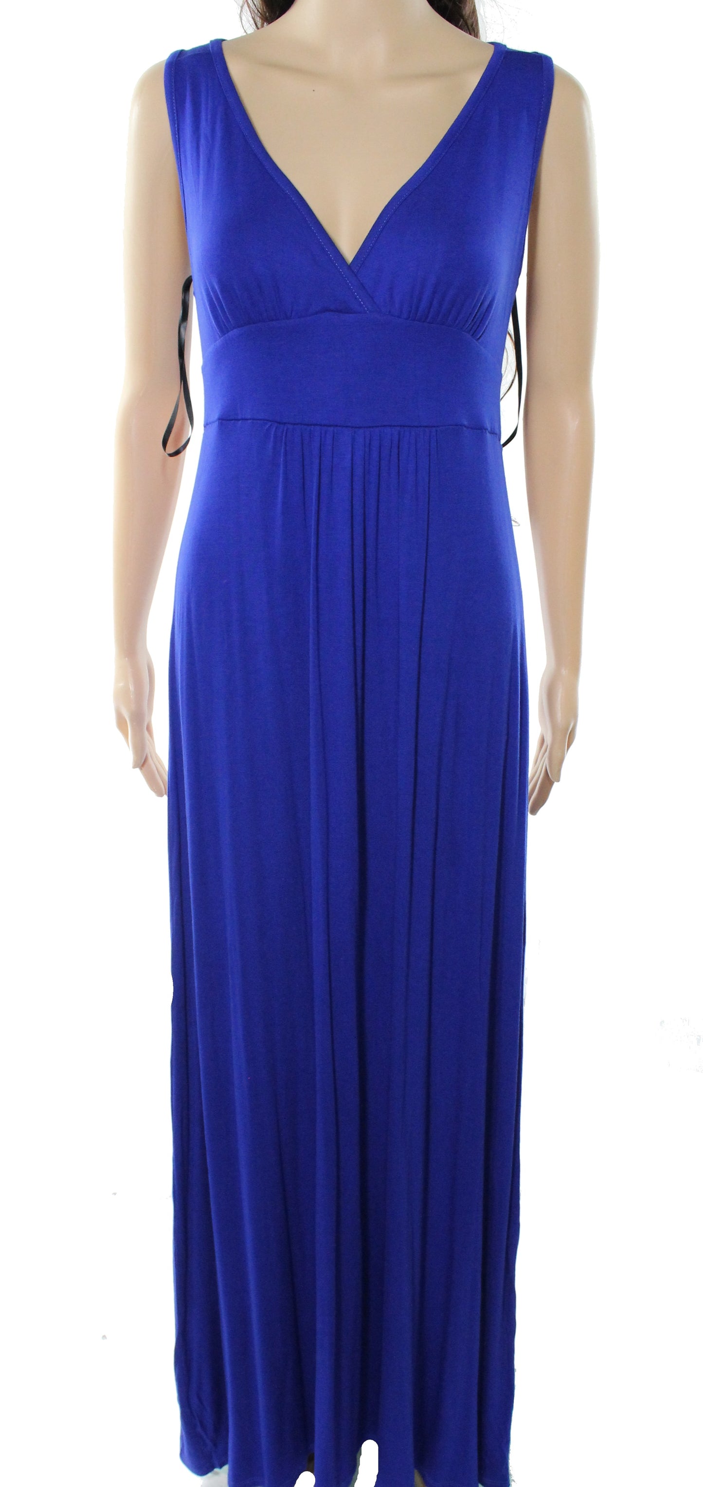 Loveappella V-Neck Jersey Maxi Dress In Blue Mazarine Size Small