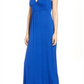 Loveappella V-Neck Jersey Maxi Dress In Blue Mazarine Size Small