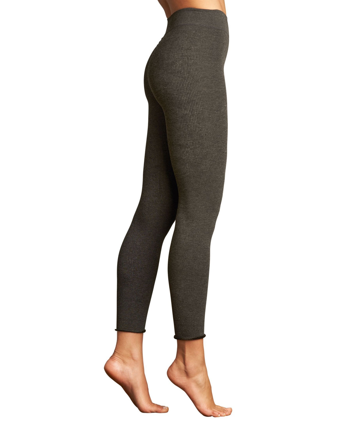 Lemon Women's Ribbed Plush Leggings With Roll Cuff Black Size 34X16