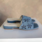Oasis Society - Women's Manila Denim Eyelet Flower Heel Sandals