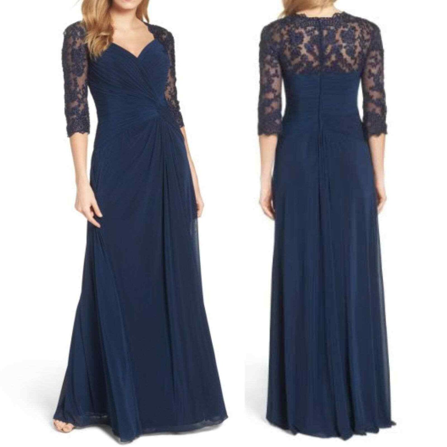 La Femme Ruched Twist Column Gown In Navy Size 10
