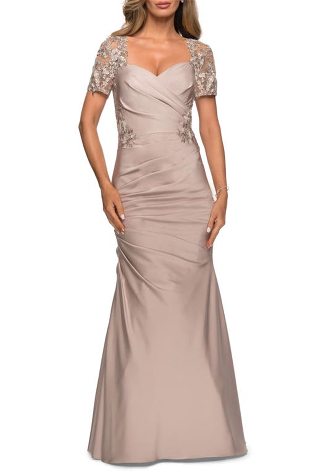 La Femme Women's Frost Rose Lace Back Trumpet Gown Size 16