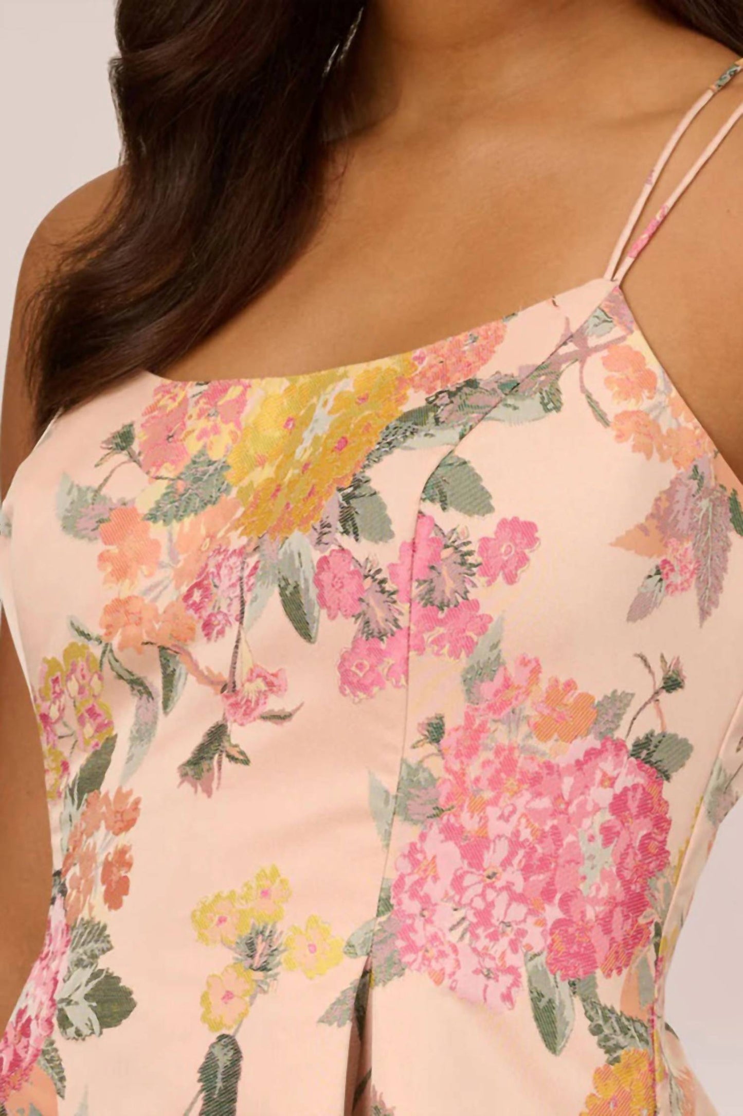 Adrianna Papell - Spaghetti Strap Box Pleat Floral Jacquard Dress