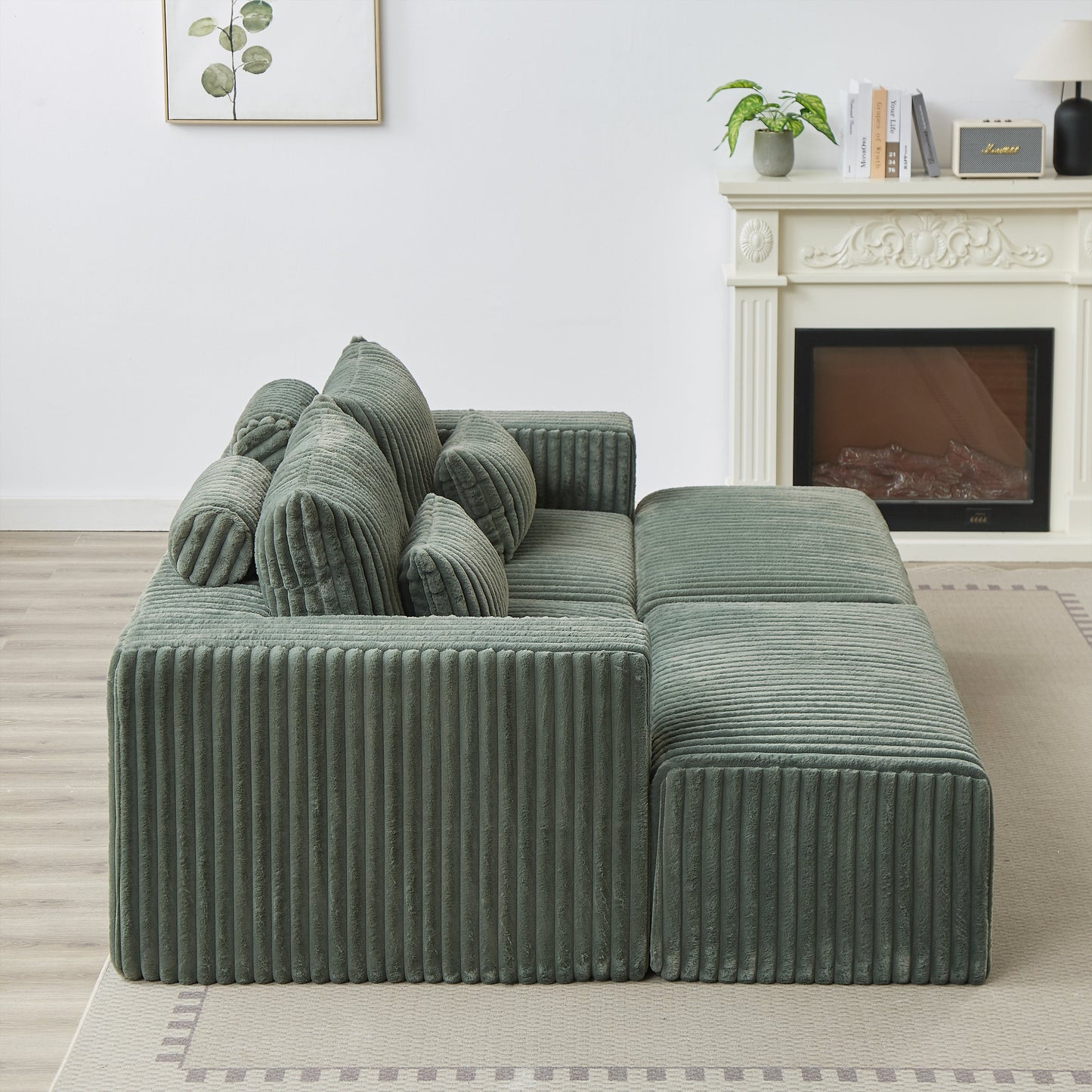 87' Oversized Sectional Lounge Chaise with Plush Corduroy Fabric