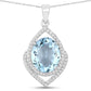 3.82 Carat Genuine Aquamarine and White Diamond 14K White Gold Pendant