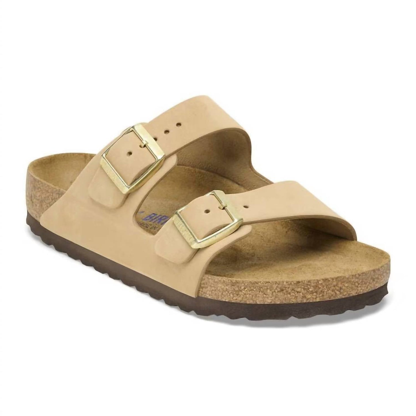 बर्केनस्टॉक - महिलाओं के लिए एरिज़ोना नुबक सॉफ्ट फुटबेड सैंडल