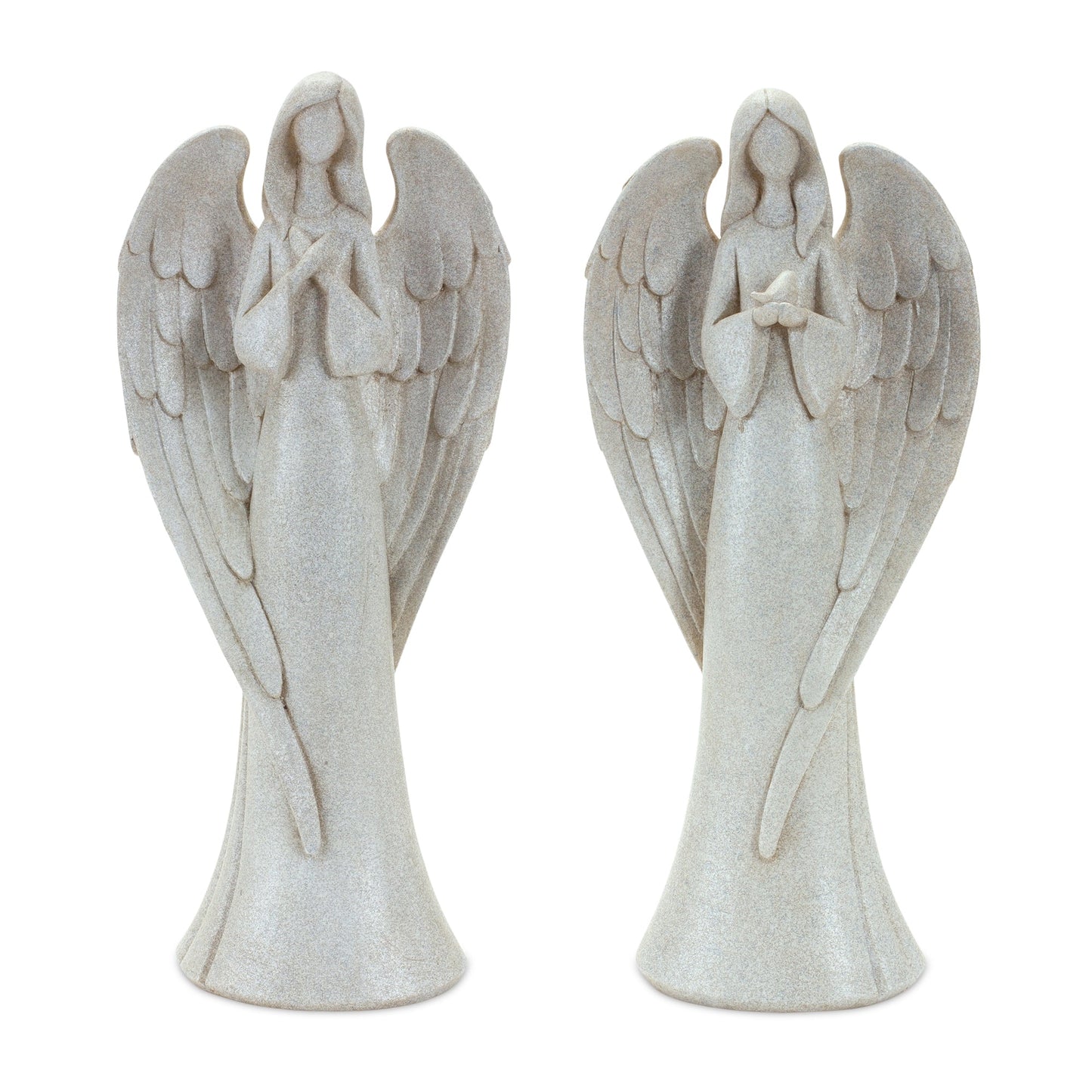 Serene angel figurine with bird accent (set of 2)