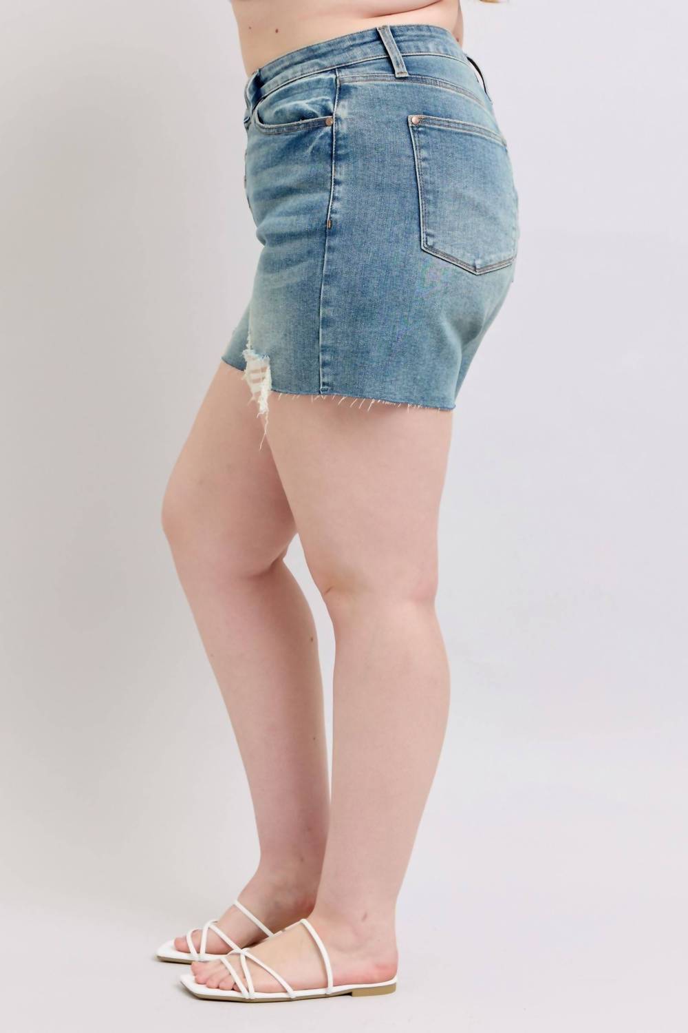 Judy Blue - Mid Rise Vintage Button Fly Destroy Denim Short