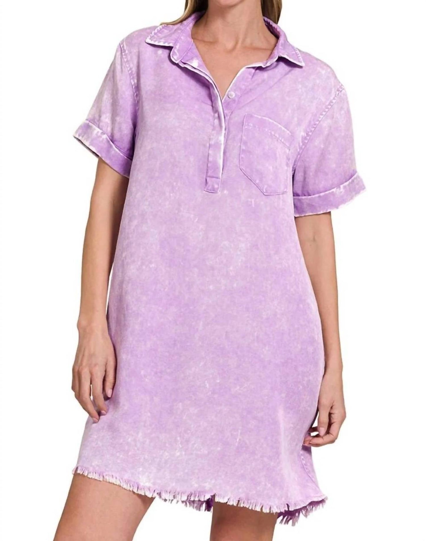 Trendsi - Zenana Tencel Mineral Washed Collared Shirts Dress