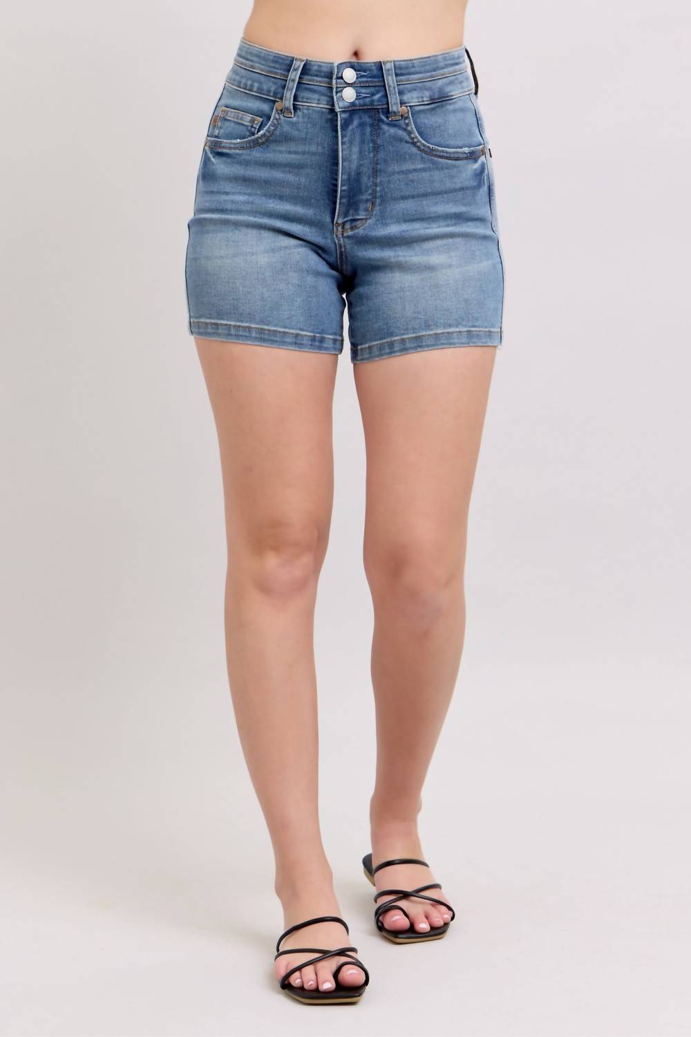 Judy Blue - High Waist Tummy Control Cool Denim Double Waistband Shorts