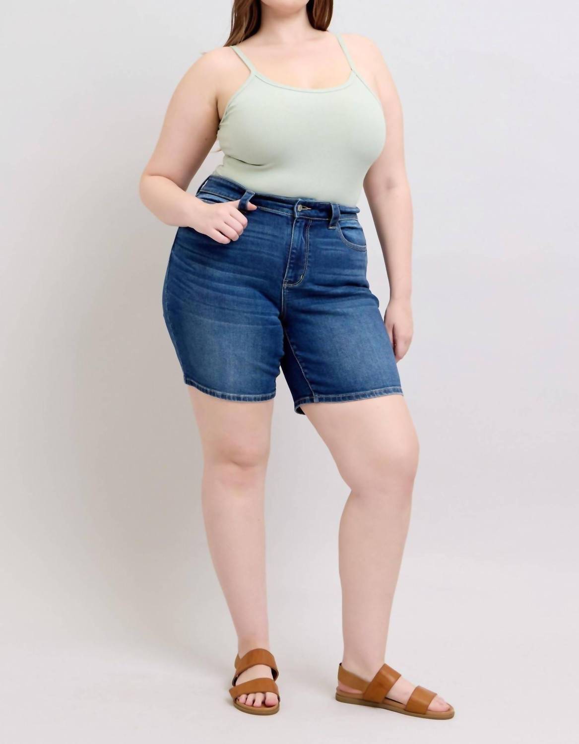 Judy Blue - High Waist Bermuda With Back Flap Pocket Denim Short