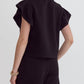 Entro - Half Zip Textured Flutter Sleeve Top