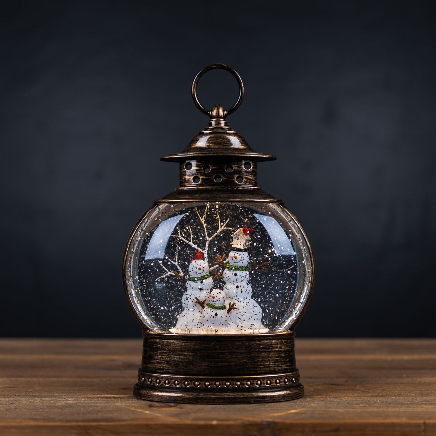 LED Snow Globe with Snowman Family 11.5"H