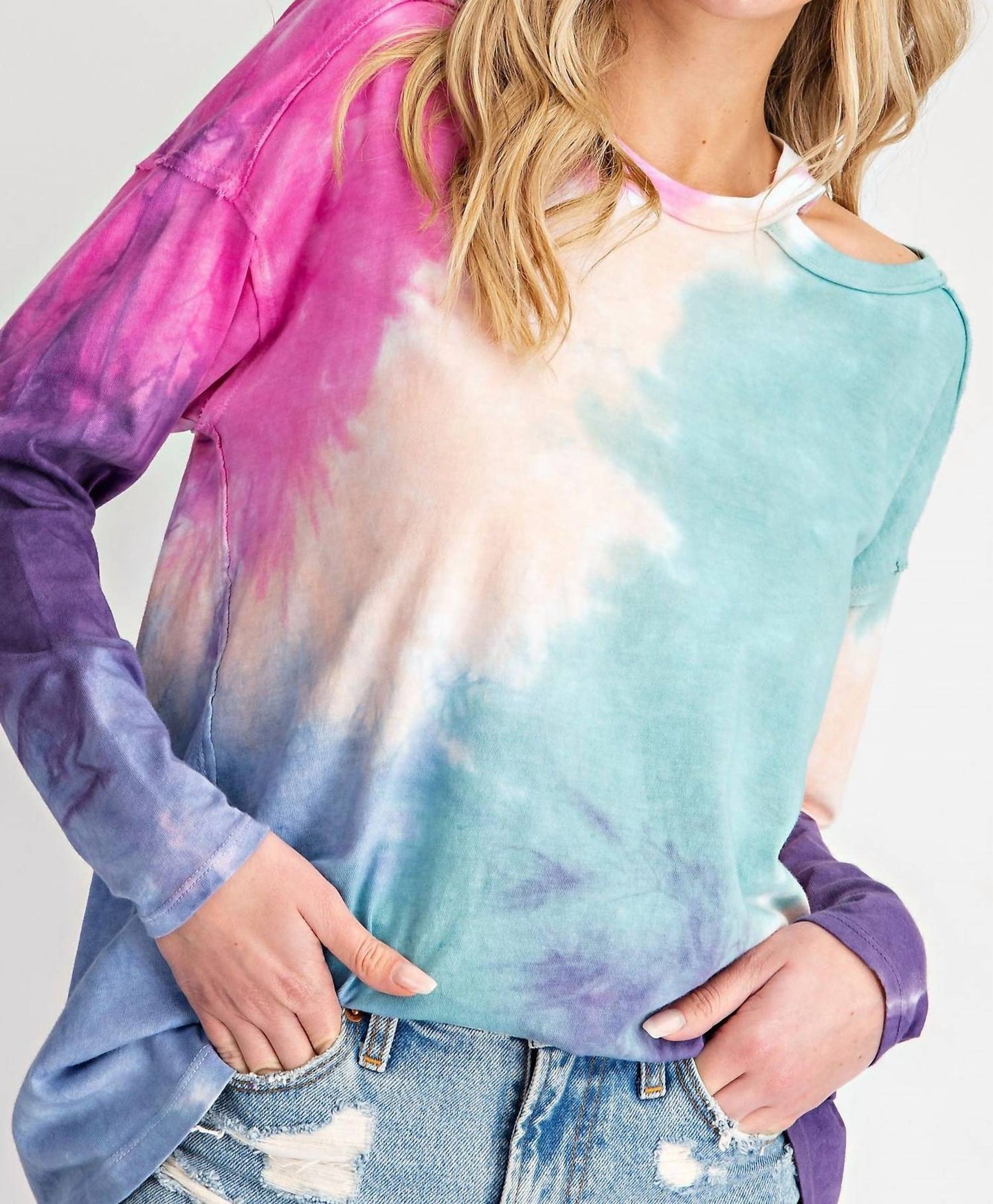 143 Story - Shoulder Cut Out Tie Dye Top