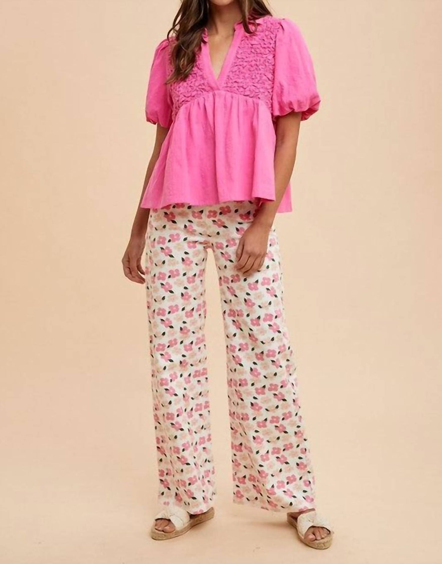 Anniewear - Honeycomb Smocked Babydoll Blouse