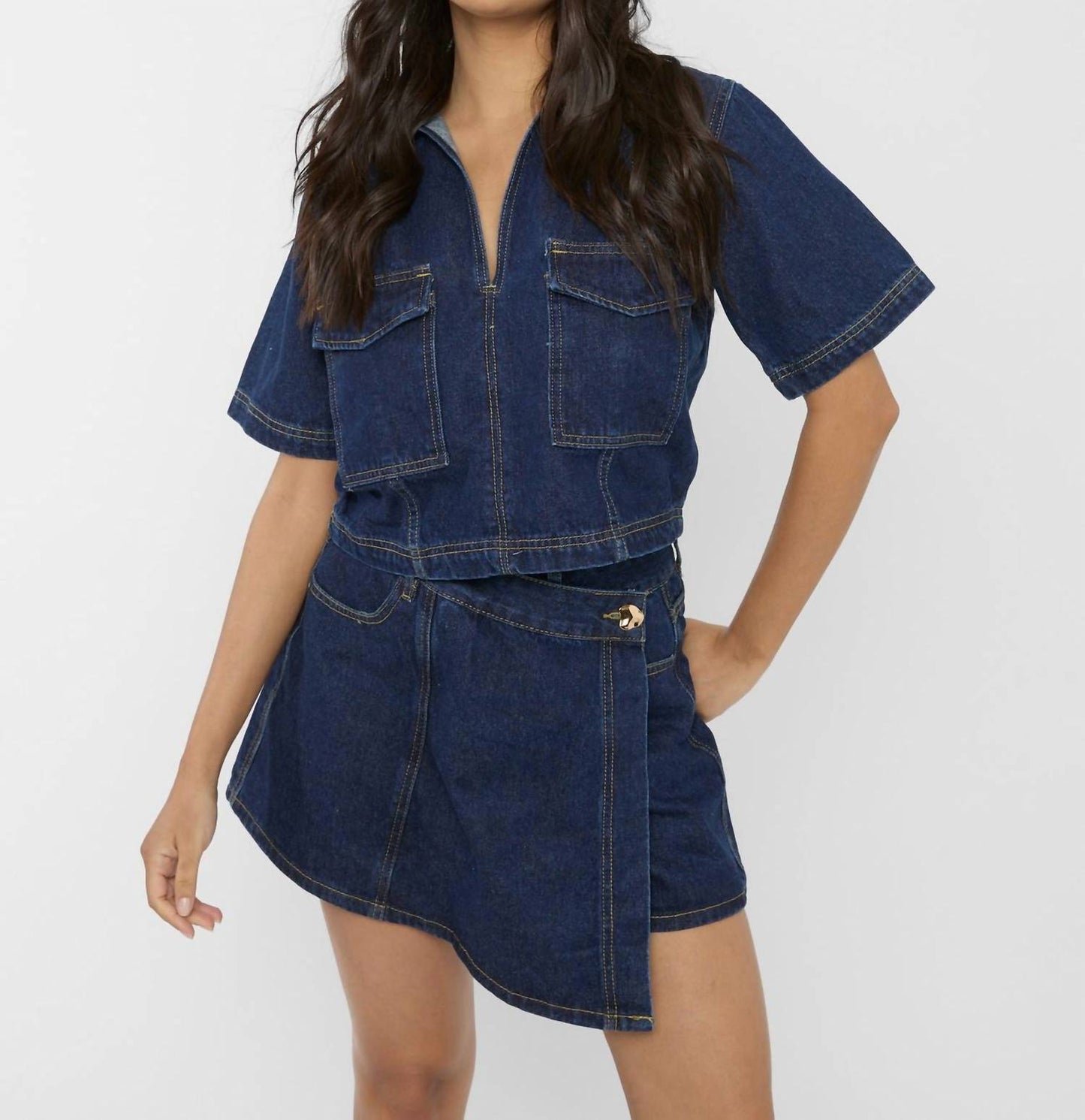 Tcec - Short Sleeve Jean Skort Set