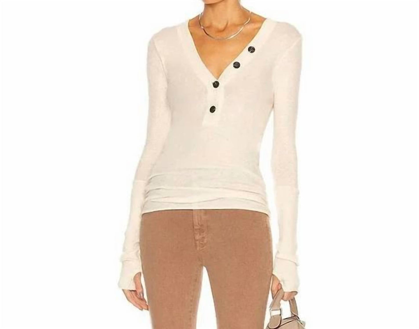 Enza Costa - Cashmere Longsleeve Cuffed Henley Top