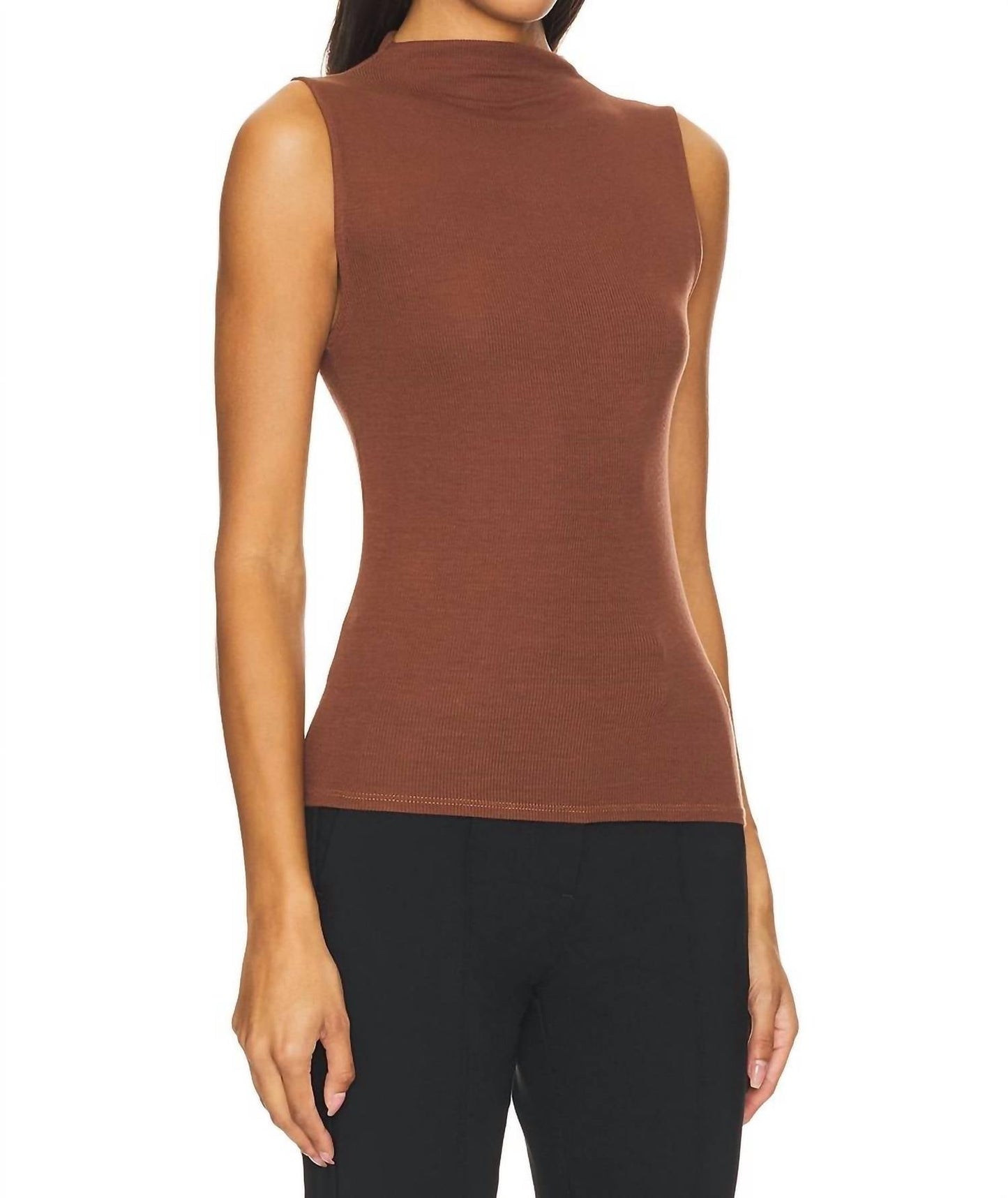 Enza Costa - Silk Knit Rib Sleeveless Mockneck Tank Top