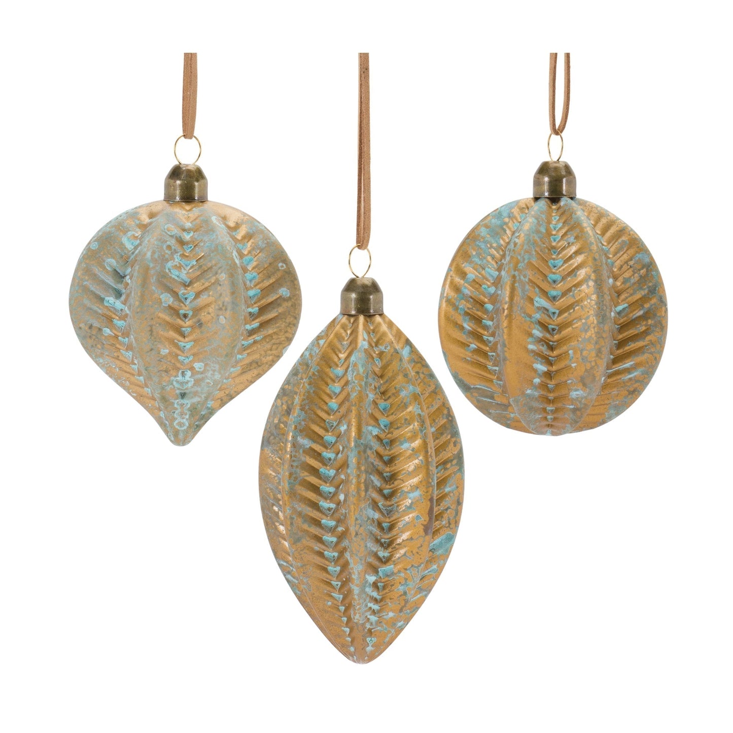 डिस्ट्रेस्ड रिब्ड ग्लास ऑर्नामेंट (12 का सेट)