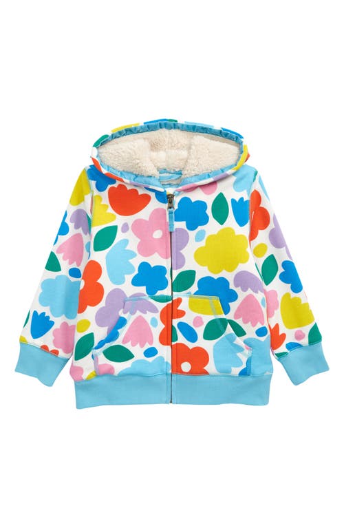 Mini Boden Kids' Fleece Lined Zip Hoodie in Multi Painted Floral, Size 6-7Y