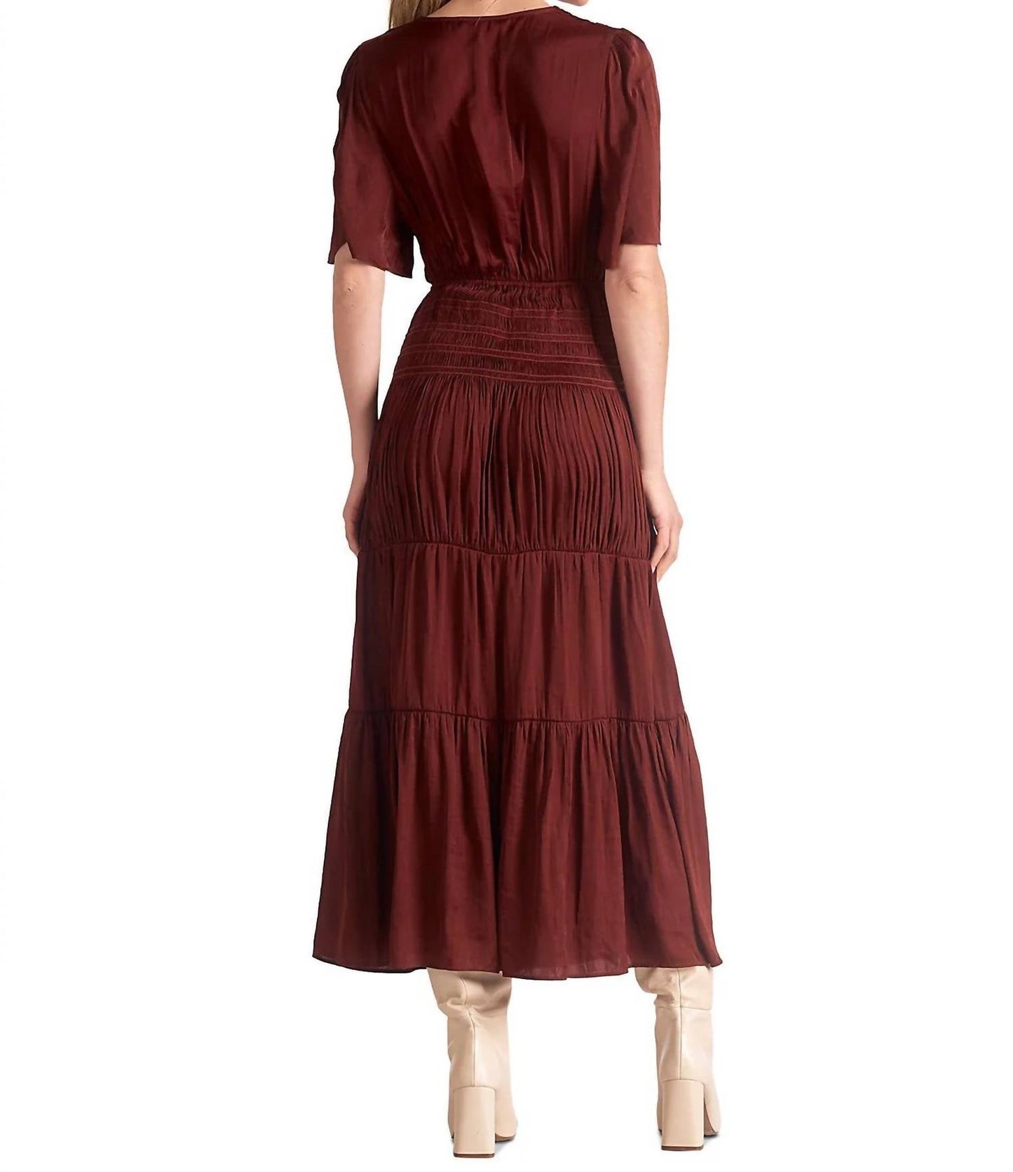 Elan - SHORT SLEEVE V-NECK SMOCKED WAIST DRESS
