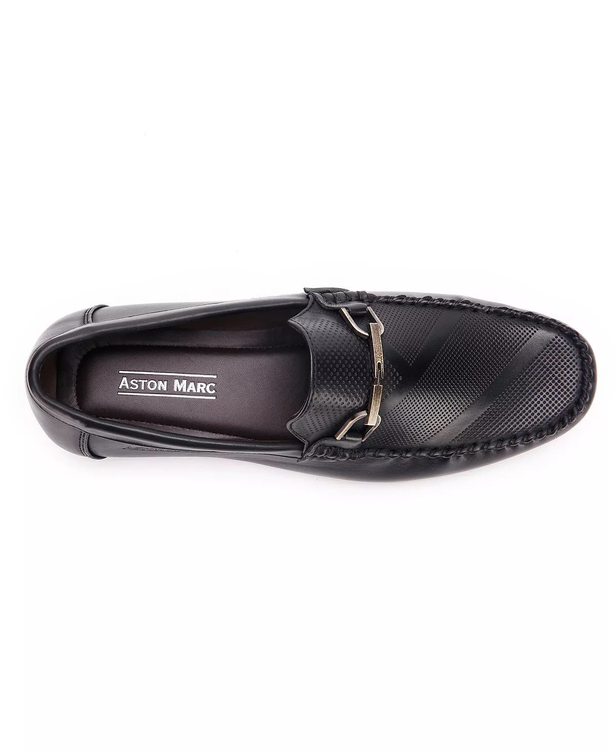 Aston Marc Men's Perforated Buckle Loafers Shoes Black Size 9.5M
