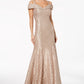 R & M Richards Women's Off The Shoulder Lace Gown Brown Size 10