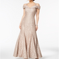 R & M Richards Women's Off the Shoulder Lace Gown Golden Size 12