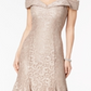 R & M Richards Women's Off the Shoulder Lace Gown Golden Size 12