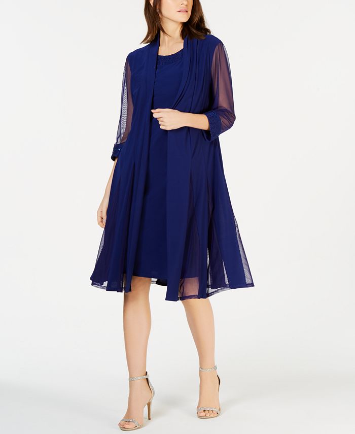 R & M Richards Women's Embellished Dress & Duster Jacket Blue Size 18