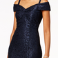 R & M Richards Women's Off The Shoulder Lace Gown Blue Size 16