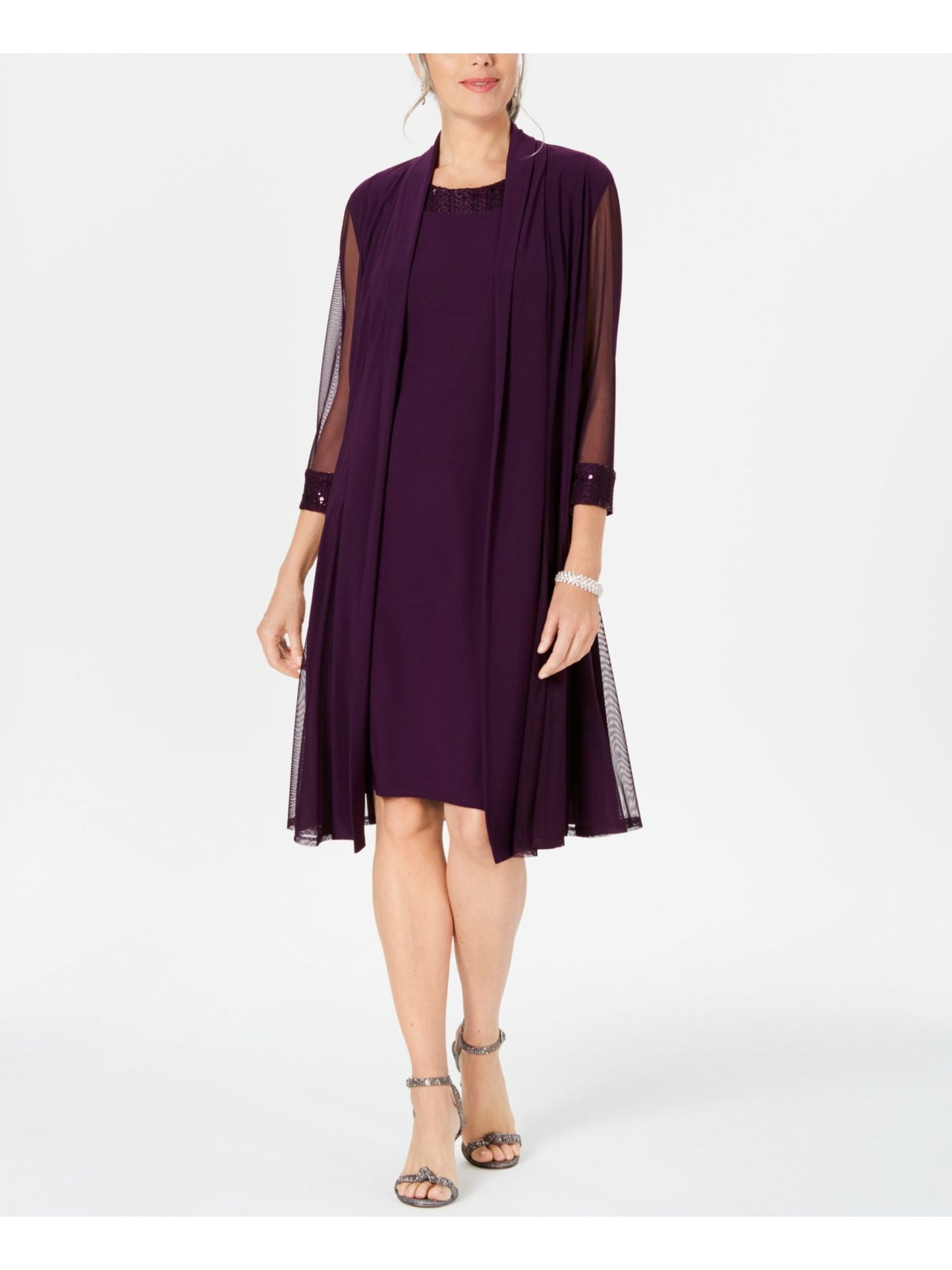 R & M Richards Women's Embellished Dress & Duster Jacket Purple Size 16