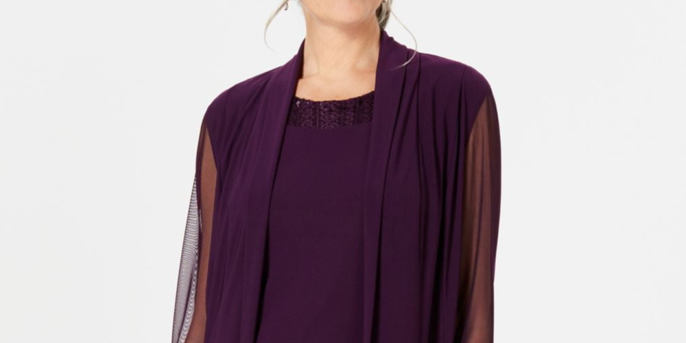 R & M Richards Women's Embellished Dress & Duster Jacket Purple Size 16