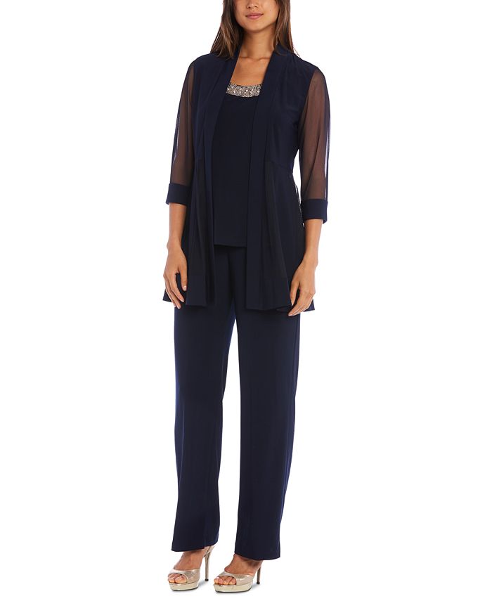 R & M Richards Women's 2 Pc Jacket Top & Pants Set Blue Size 12 Petite