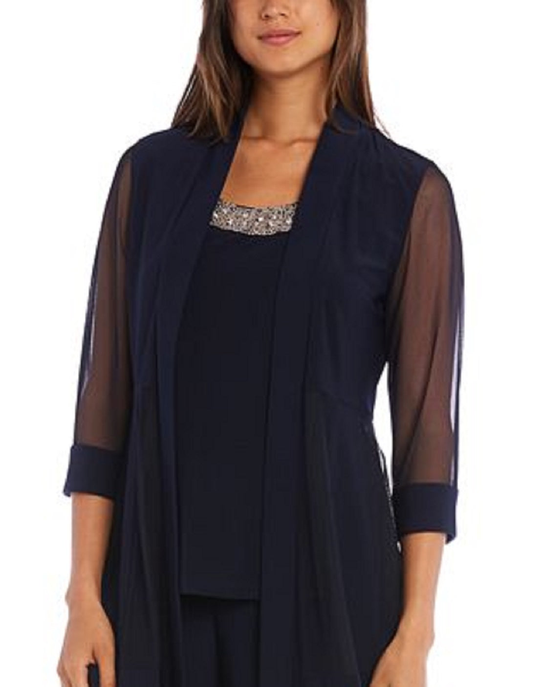 R & M Richards Women's 2 Pc Jacket Top & Pants Set Blue Size 12 Petite