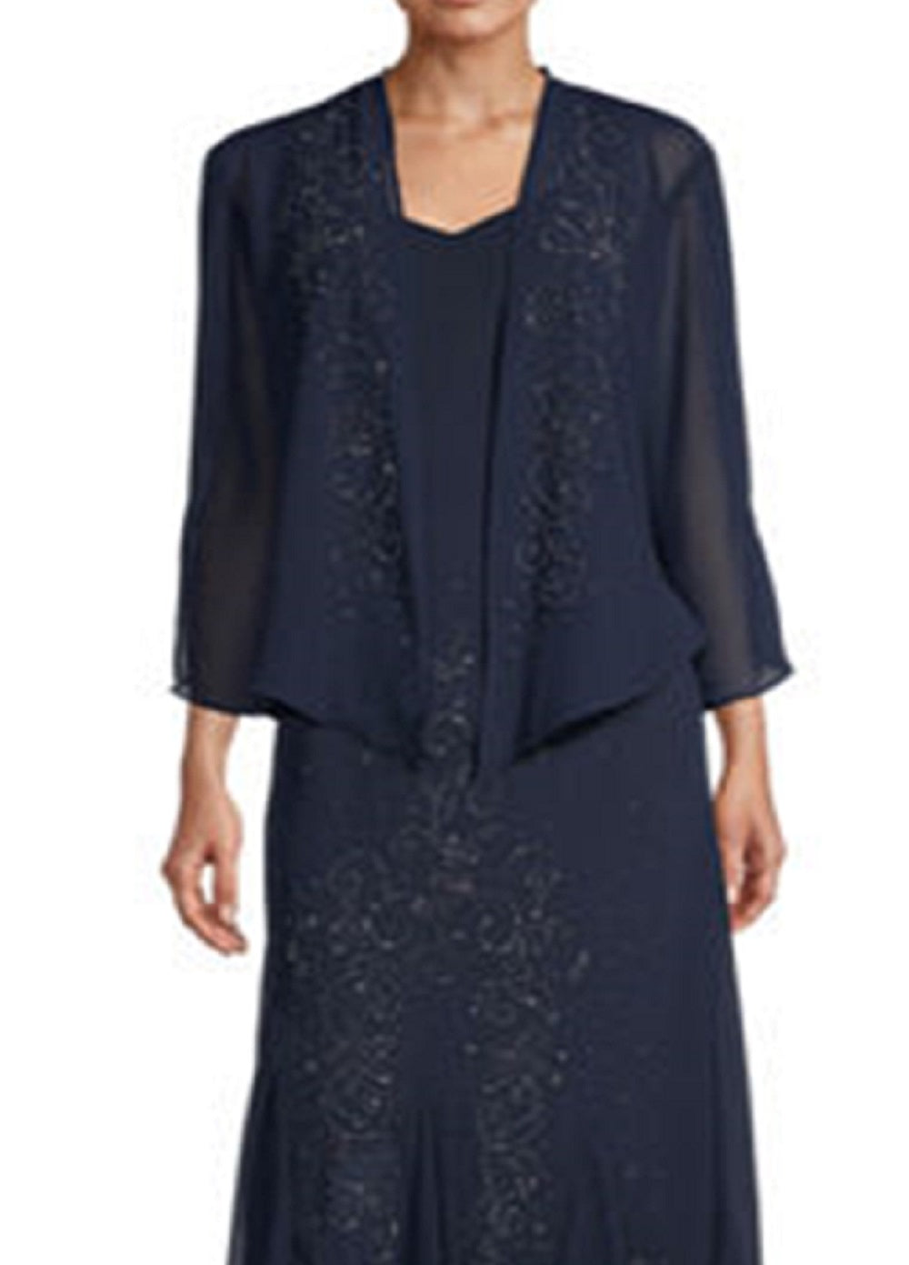 R & M Richards Women's Beaded Godet Jacket & Dress Set Blue Size 8