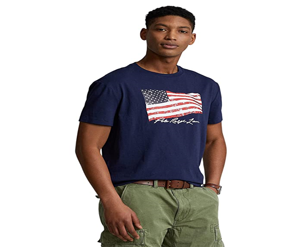 Polo Ralph Lauren Men's Classic Fit American Flag T-Shirt Blue Size Small