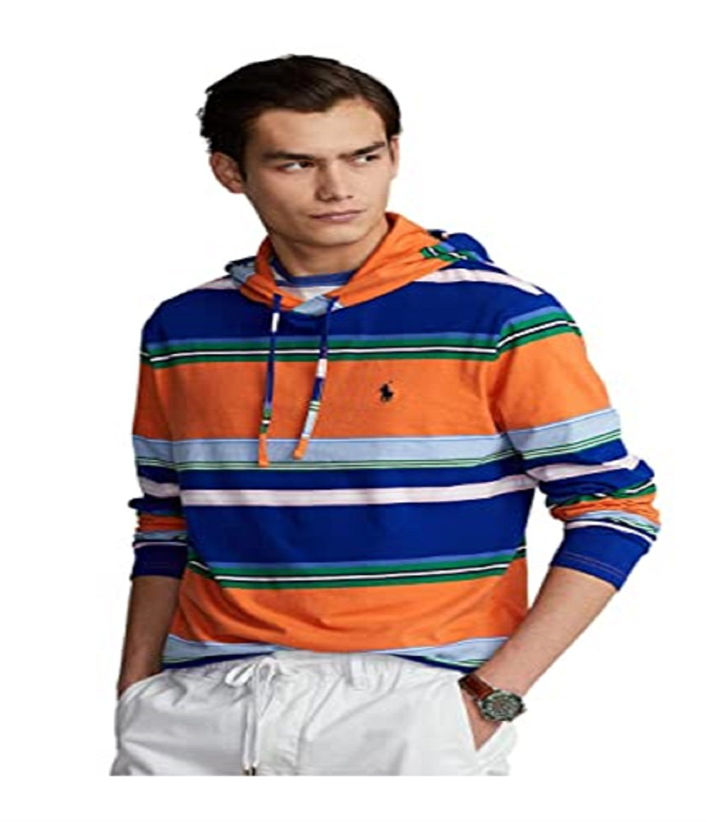 Polo Ralph Lauren Men's Striped Jersey Hooded T-Shirt Orange Size Small