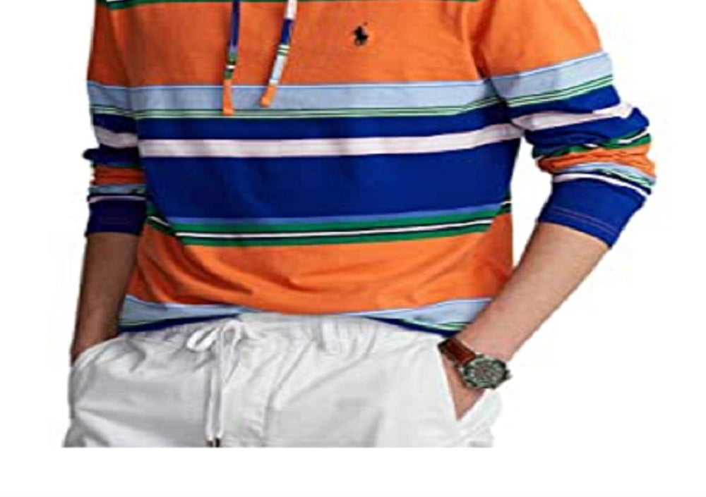 Polo Ralph Lauren Men's Striped Jersey Hooded T-Shirt Orange Size Small