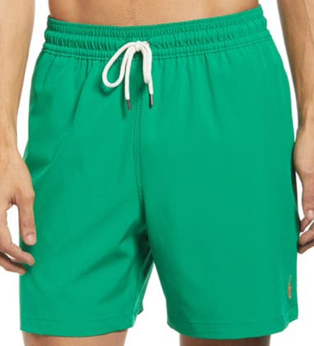 Polo Ralph Lauren पुरुषों का ट्रैवलर सॉलिड स्विम ट्रंक्स हरा रंग मीडियम साइज़