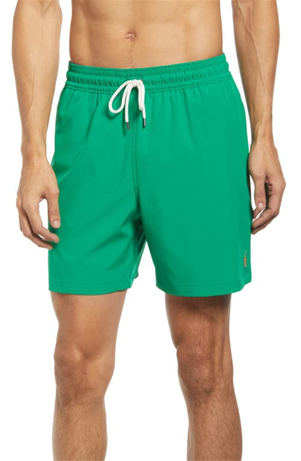Polo Ralph Lauren पुरुषों का ट्रैवलर सॉलिड स्विम ट्रंक्स हरा रंग मीडियम साइज़