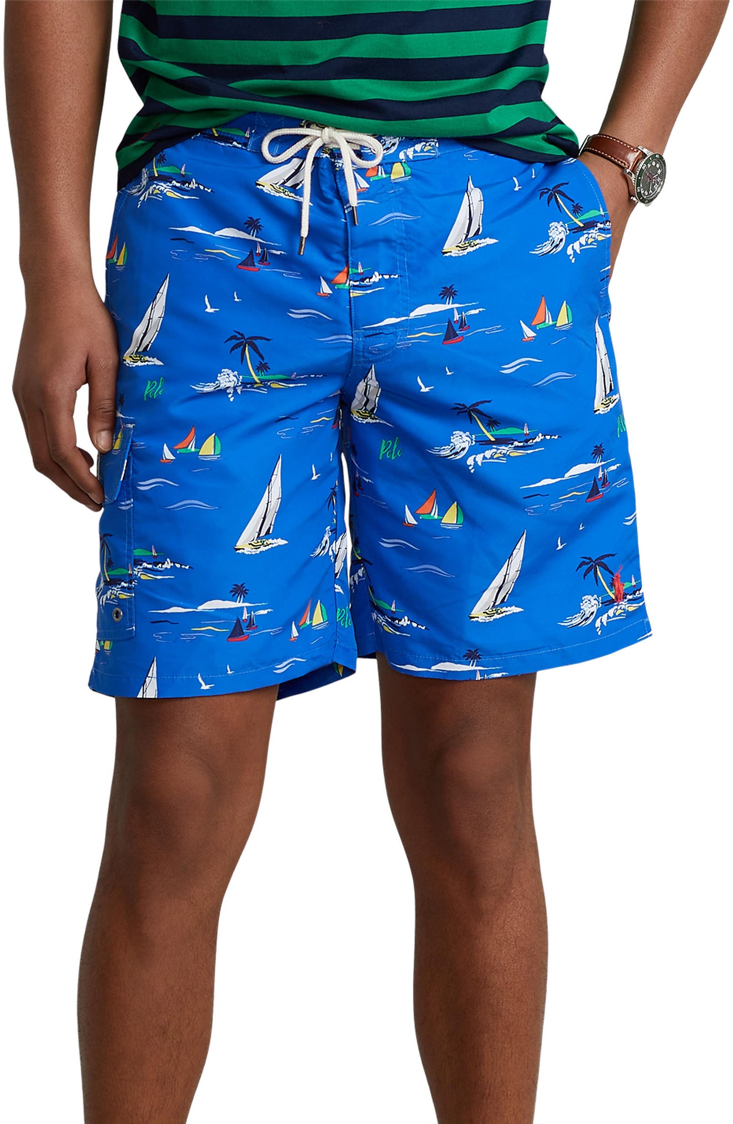 Polo Ralph Lauren Men's Recycled Polyester Print Swim Trunks Blue Size Medium