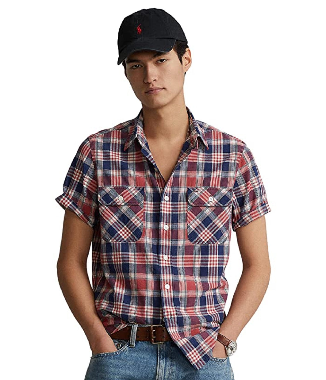 Polo Ralph Lauren Men's Classic Fit Indigo Madras Work Shirt Assorted Size XX-Large