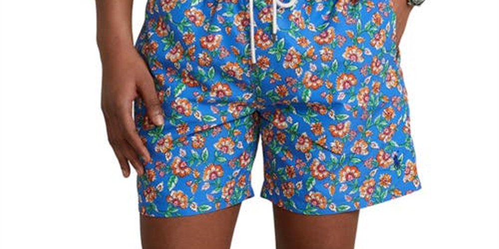 Ralph Lauren Men's Traveler Floral Recycled Polyester Swim Trunks Blue Size X-Large
