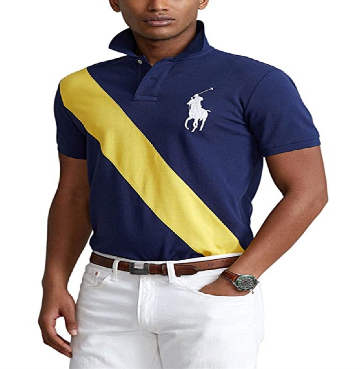 Polo Ralph Lauren Men's Custom Slim Fit Big Pony Mesh Polo Shirt Blue Size Large