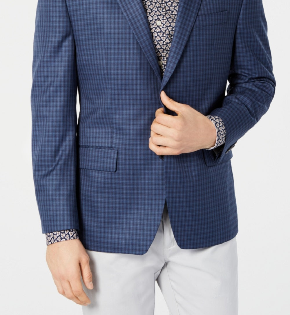 Michael Kors Men's Single Breasted Check Sport Coat Blue Size 42