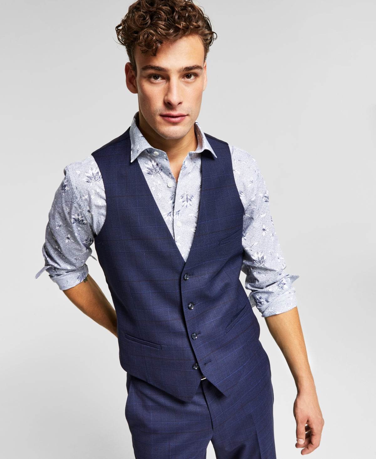 Bar III Men's Slim Fit Wool Suit Vest Blue Size Small