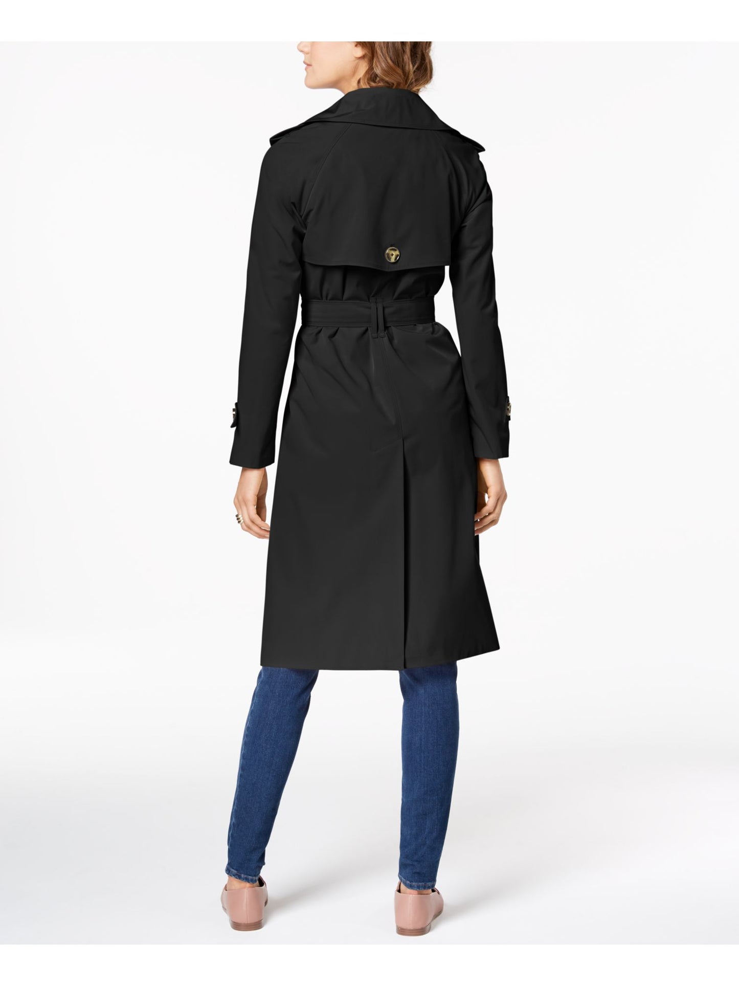 London Fog Women's Belted Double Breasted Water Resistant Trench Coat Black Size Medium